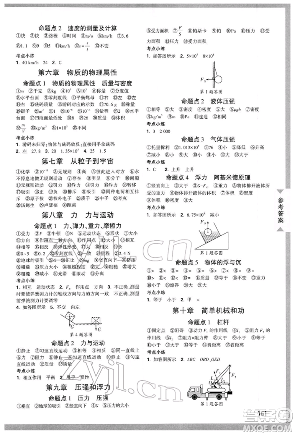 陜西科學(xué)技術(shù)出版社2022中考面對面九年級物理通用版陜西專版參考答案