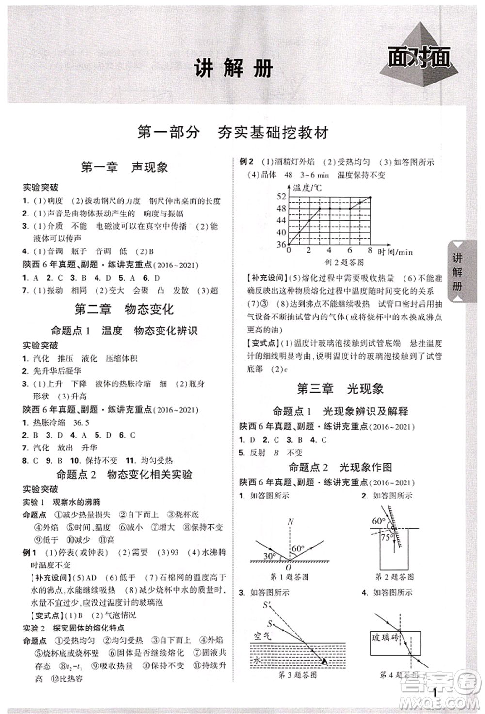 陜西科學(xué)技術(shù)出版社2022中考面對面九年級物理通用版陜西專版參考答案