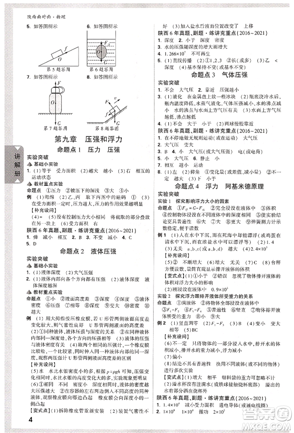 陜西科學(xué)技術(shù)出版社2022中考面對面九年級物理通用版陜西專版參考答案