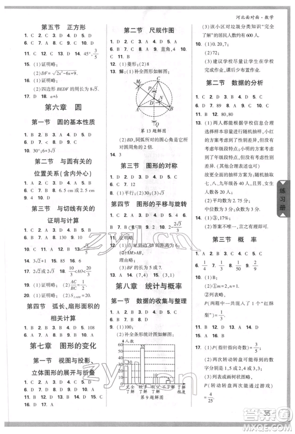 新疆青少年出版社2022中考面對(duì)面九年級(jí)數(shù)學(xué)通用版河北專版參考答案