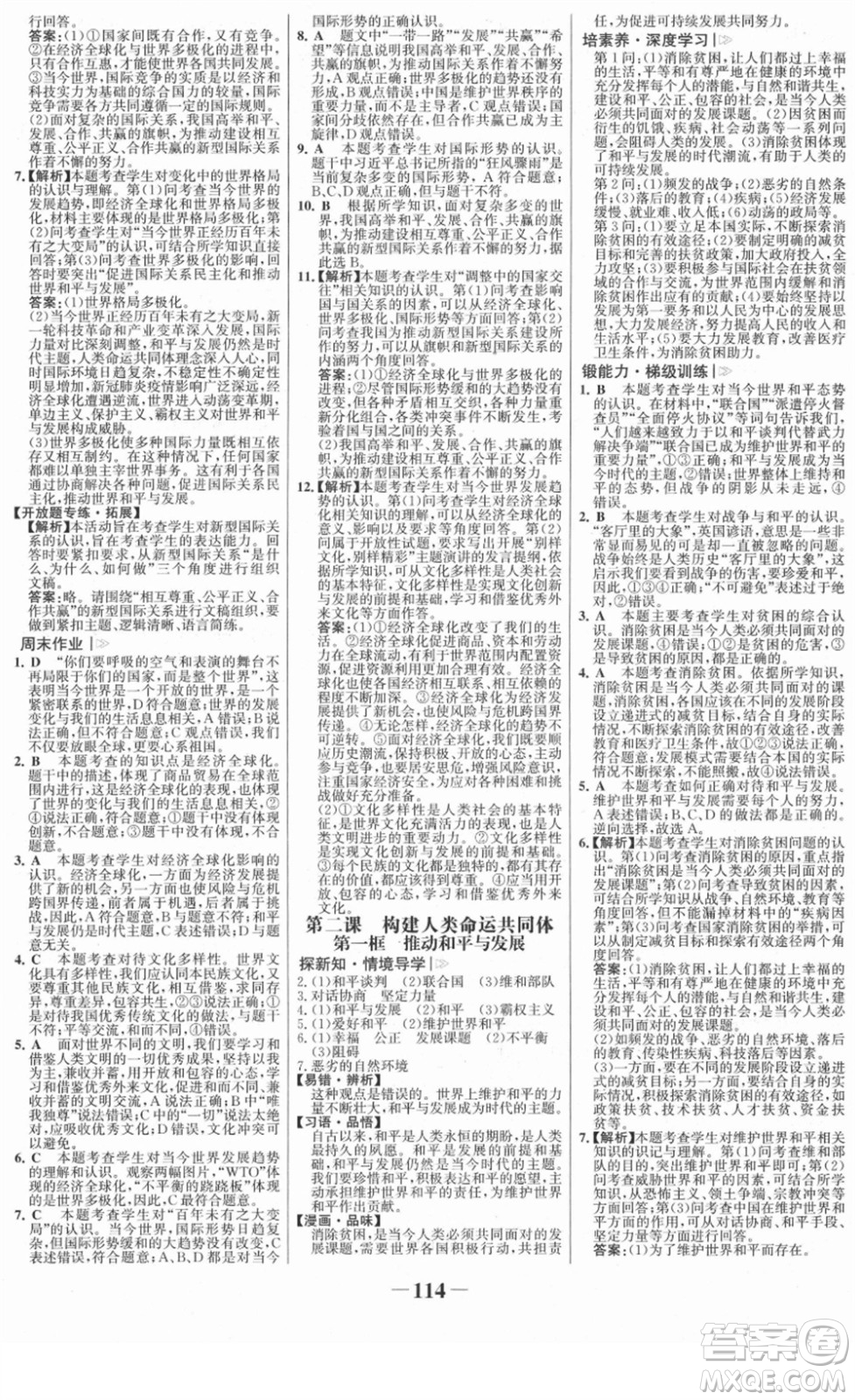 延邊大學(xué)出版社2022金榜學(xué)案九年級道德與法治下冊部編版RJ答案