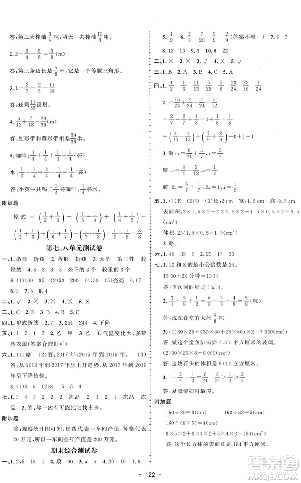 新疆文化出版社2022金榜行動五年級數(shù)學下冊R人教版答案