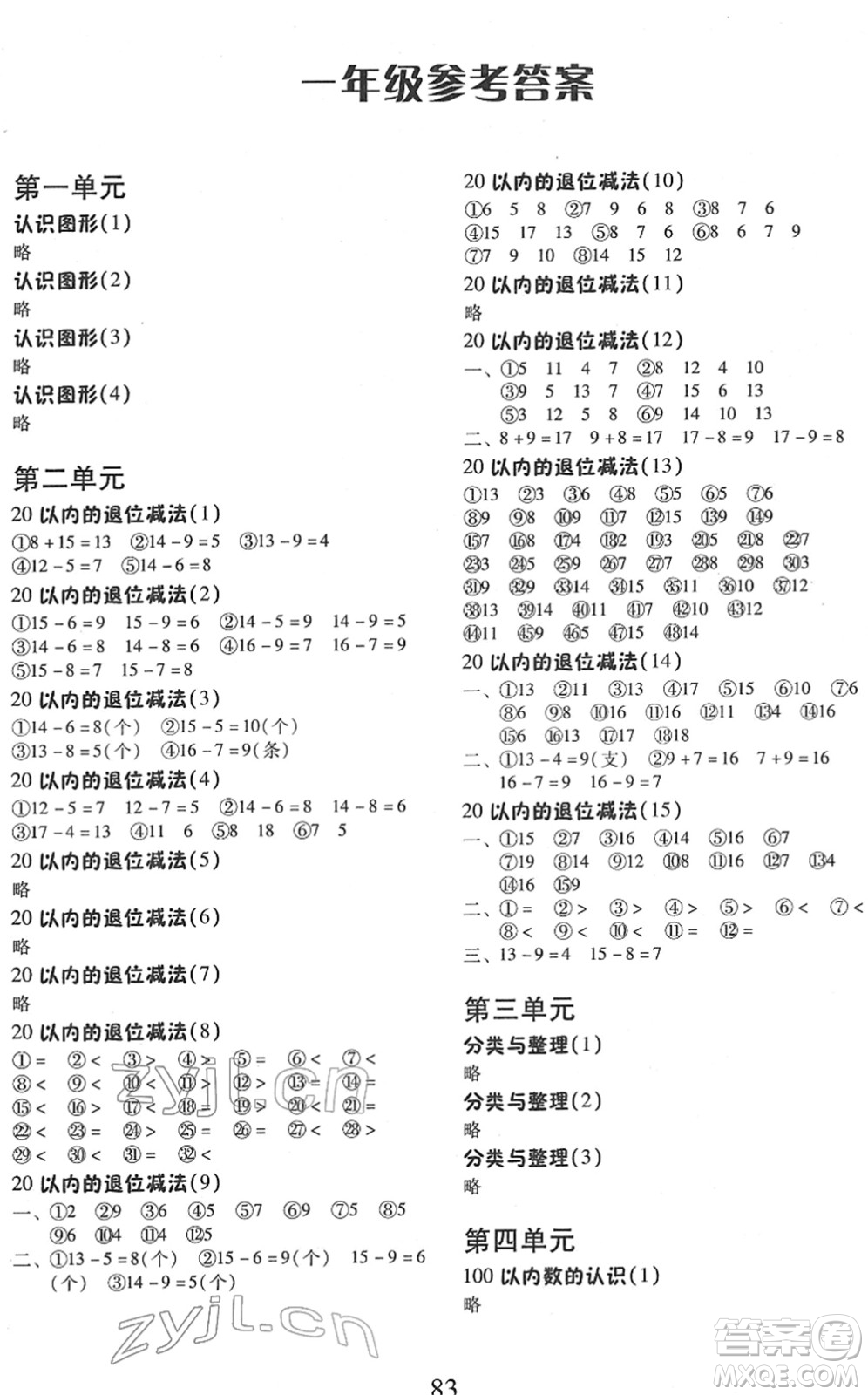 云南美術(shù)出版社2022每日10分鐘口算心算速算天天練一年級(jí)數(shù)學(xué)下冊(cè)RJ人教版答案