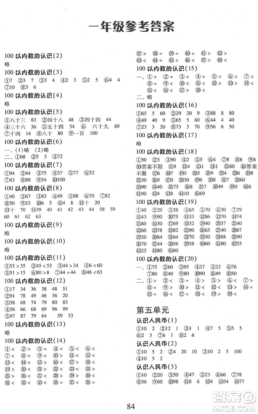 云南美術(shù)出版社2022每日10分鐘口算心算速算天天練一年級(jí)數(shù)學(xué)下冊(cè)RJ人教版答案