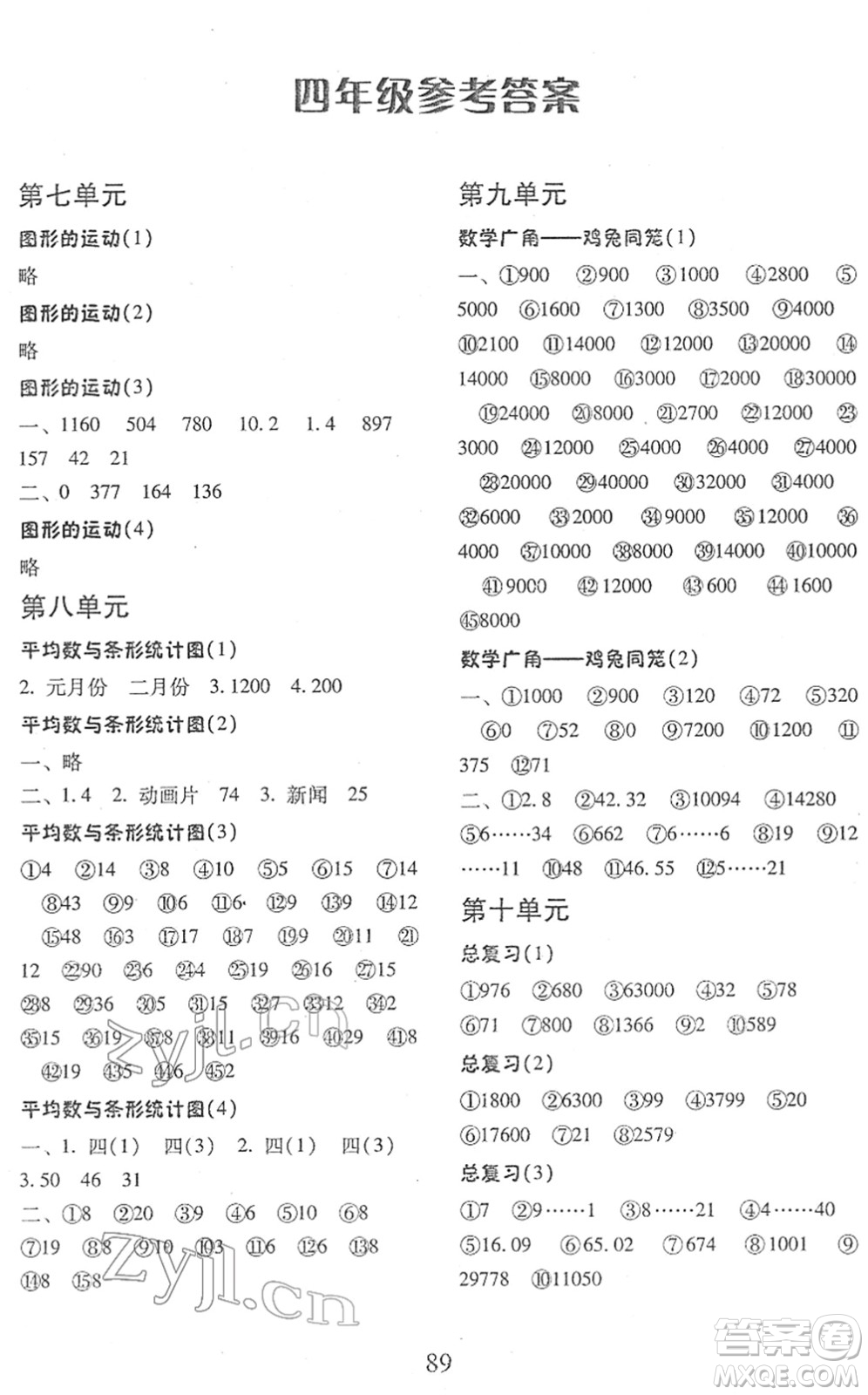 云南美術(shù)出版社2022每日10分鐘口算心算速算天天練四年級數(shù)學下冊RJ人教版答案