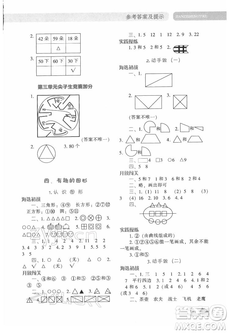 遼寧教育出版社2022尖子生題庫(kù)數(shù)學(xué)一年級(jí)下冊(cè)BS北師版答案