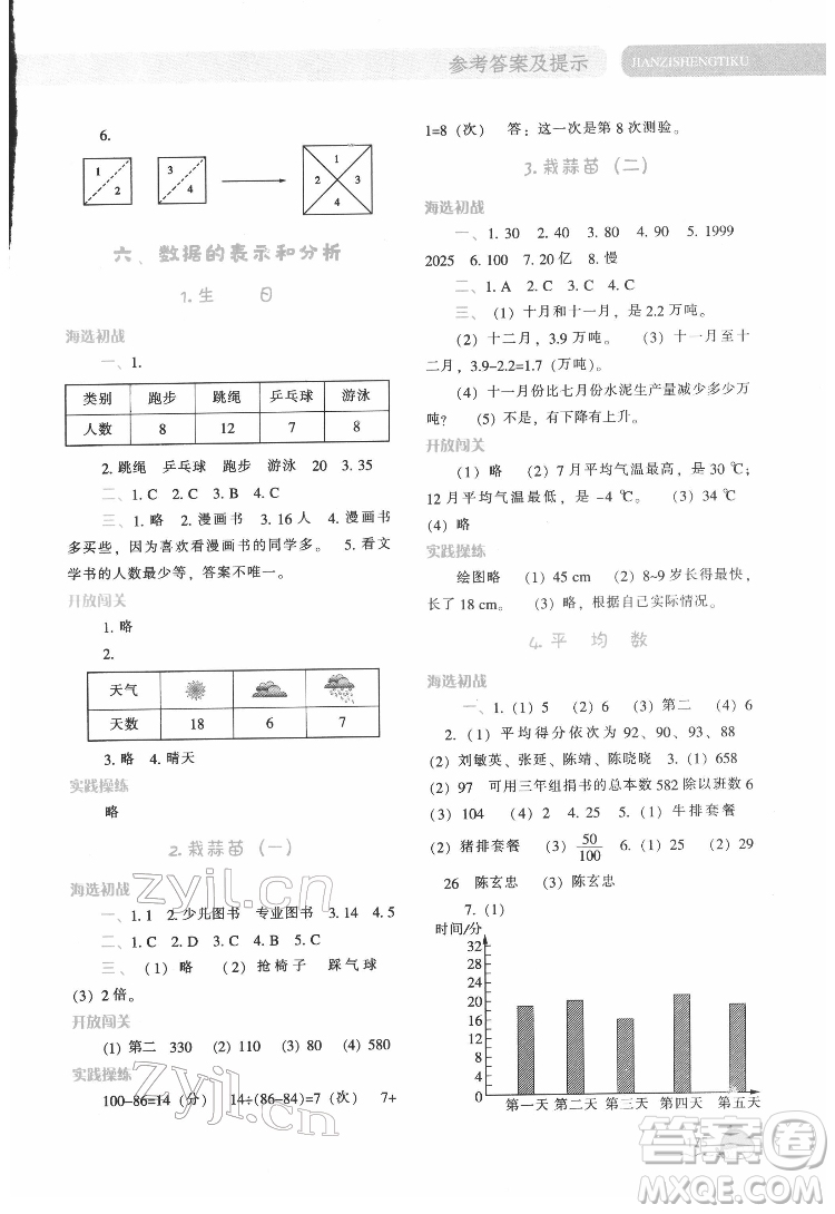 遼寧教育出版社2022尖子生題庫數(shù)學(xué)四年級(jí)下冊(cè)BS北師版答案