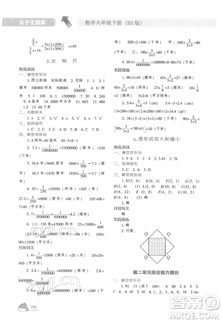 遼寧教育出版社2022尖子生題庫數(shù)學(xué)六年級(jí)下冊BS北師版答案