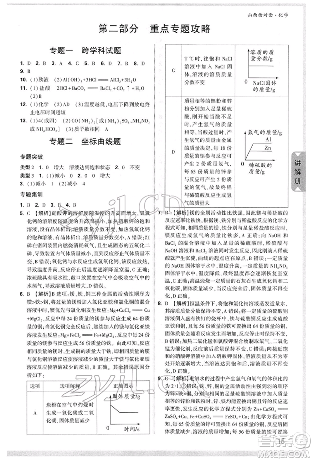新疆青少年出版社2022中考面對面九年級(jí)化學(xué)通用版山西專版參考答案