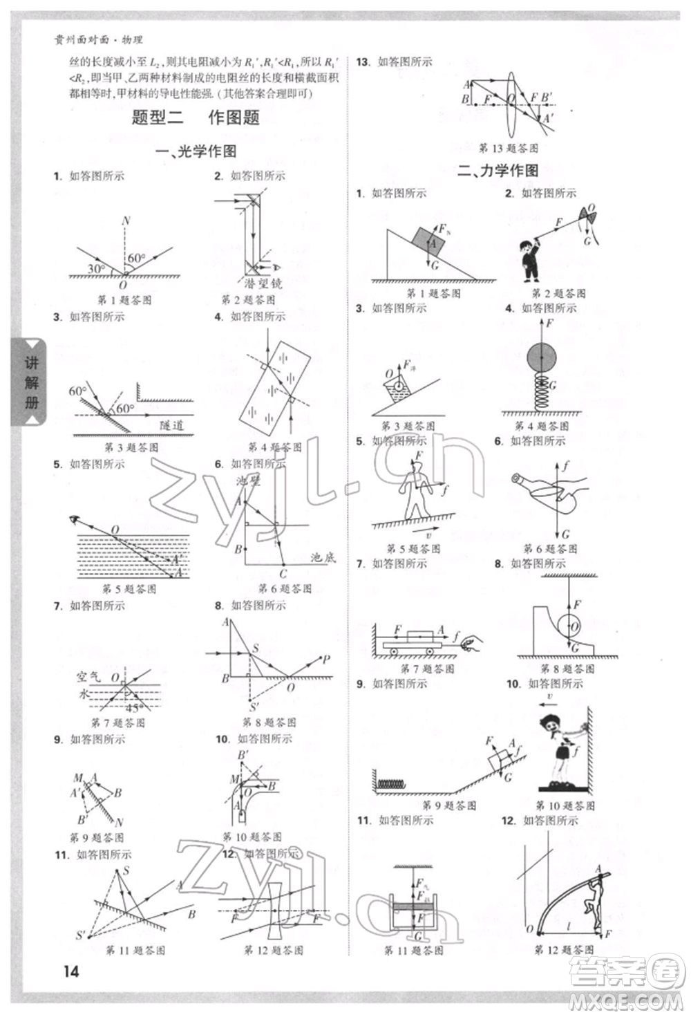 新疆青少年出版社2022中考面對(duì)面九年級(jí)物理通用版貴州專(zhuān)版參考答案
