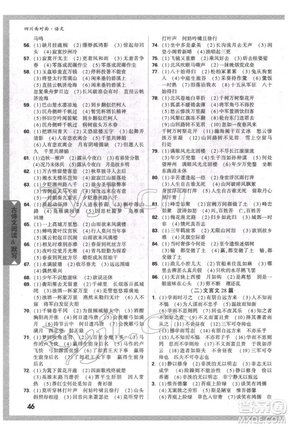 新疆青少年出版社2022中考面對面九年級語文通用版四川專版參考答案