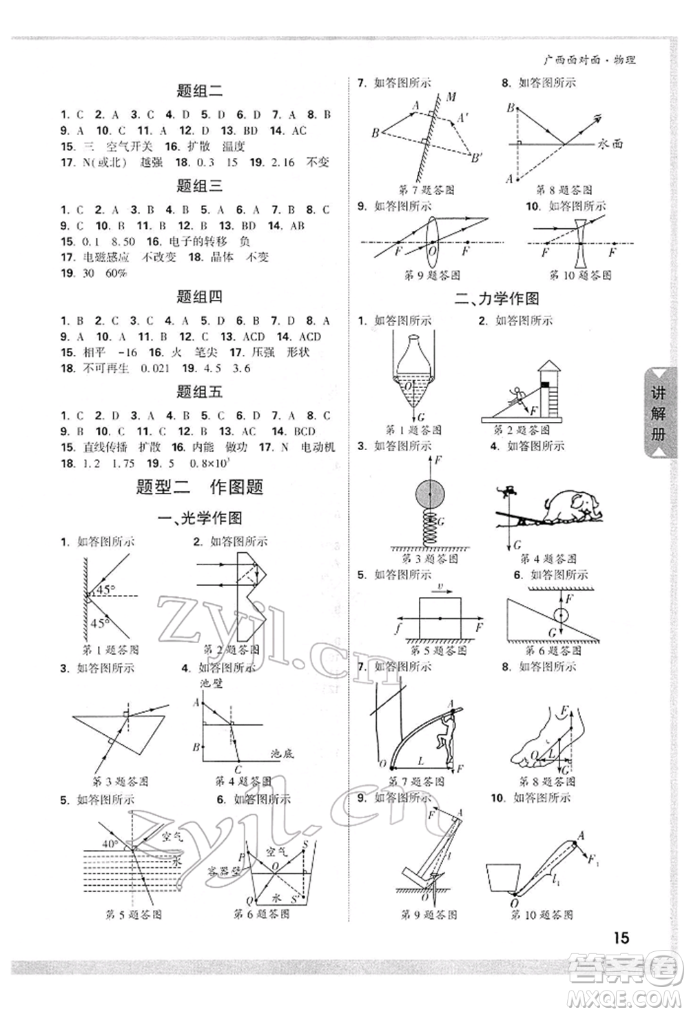 西安出版社2022中考面對面九年級物理通用版廣西專版參考答案