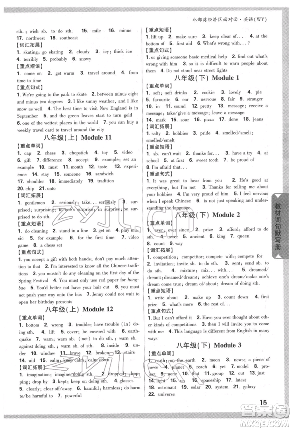 新疆青少年出版社2022中考面對(duì)面九年級(jí)英語(yǔ)外研版北部灣經(jīng)濟(jì)區(qū)專版參考答案