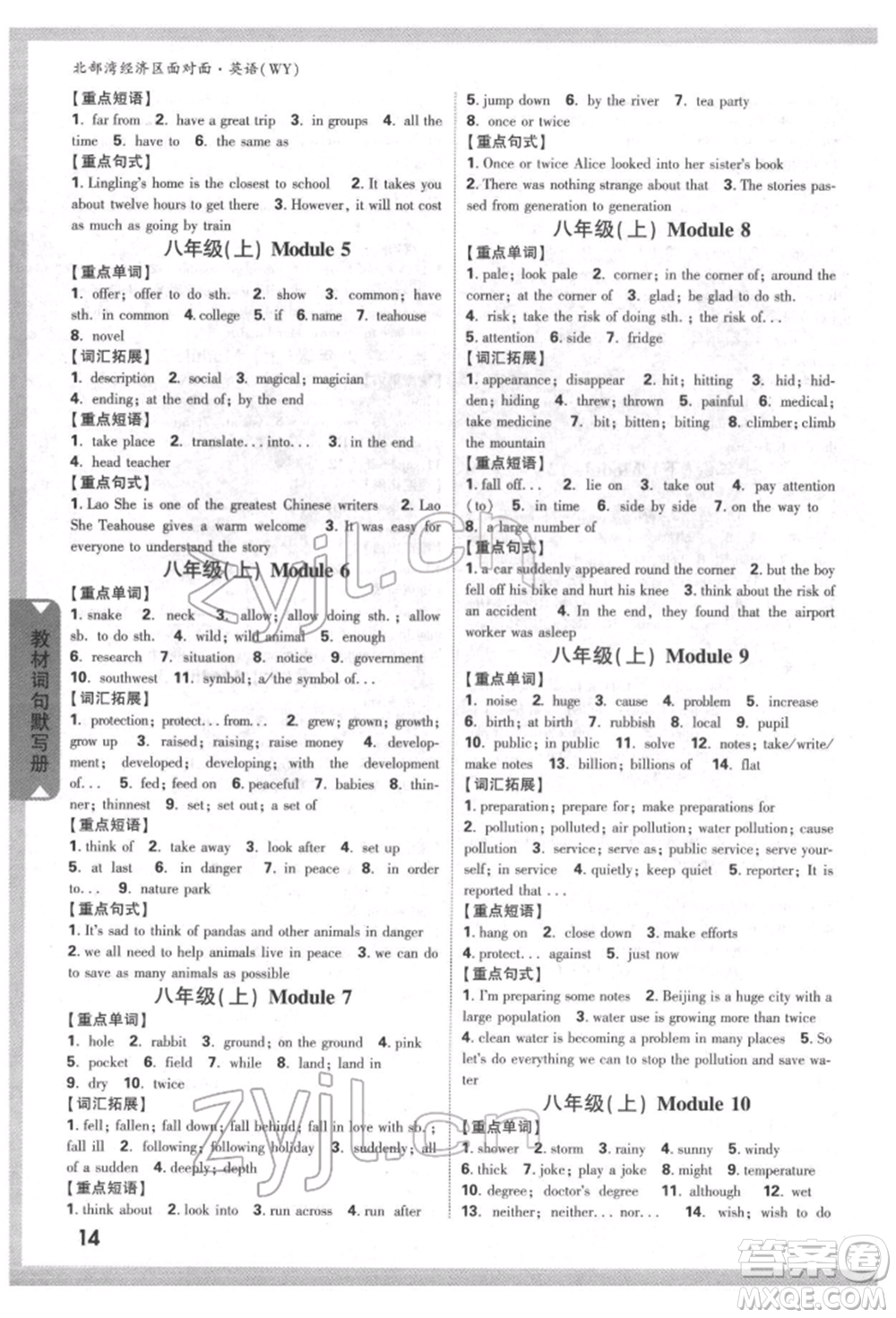 新疆青少年出版社2022中考面對(duì)面九年級(jí)英語(yǔ)外研版北部灣經(jīng)濟(jì)區(qū)專版參考答案