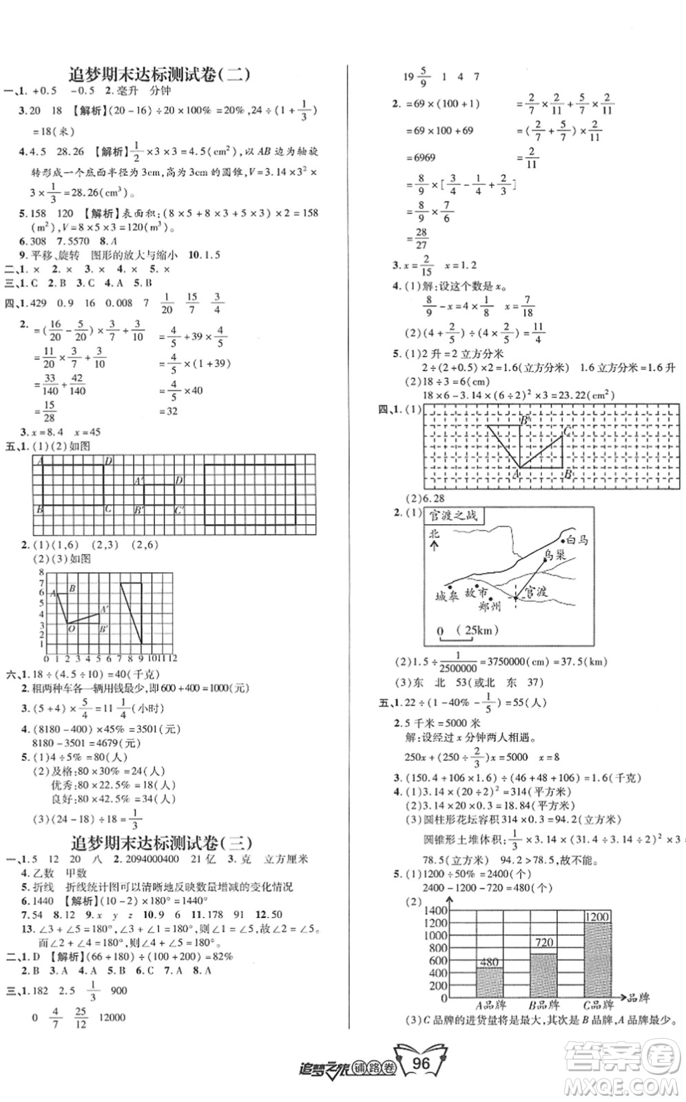 天津科學技術出版社2022追夢之旅鋪路卷六年級數(shù)學下冊RJ人教版河南專版答案
