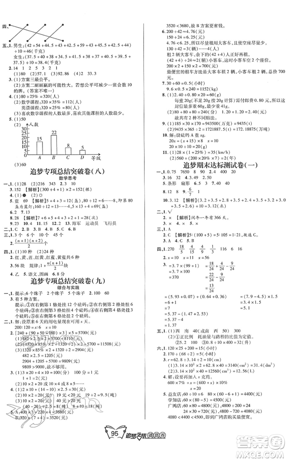 天津科學技術出版社2022追夢之旅鋪路卷六年級數(shù)學下冊RJ人教版河南專版答案