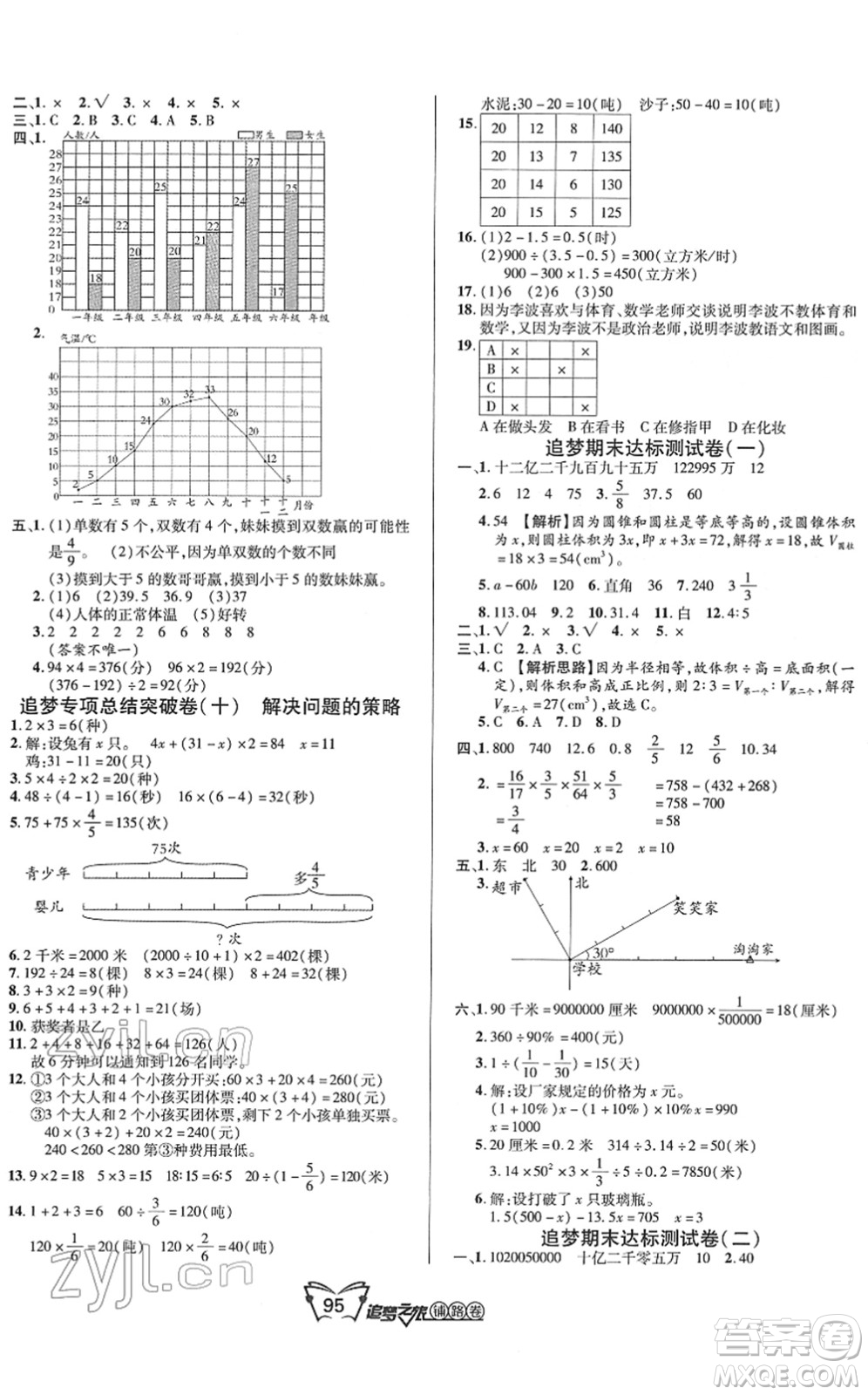 天津科學技術出版社2022追夢之旅鋪路卷六年級數(shù)學下冊BS北師版河南專版答案
