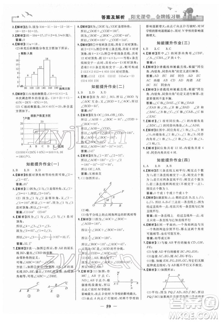 人民教育出版社2022陽(yáng)光課堂金牌練習(xí)冊(cè)數(shù)學(xué)七年級(jí)下冊(cè)人教版答案