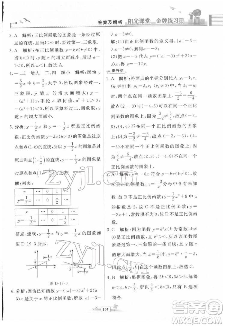 人民教育出版社2022陽光課堂金牌練習(xí)冊數(shù)學(xué)八年級下冊人教版福建專版答案