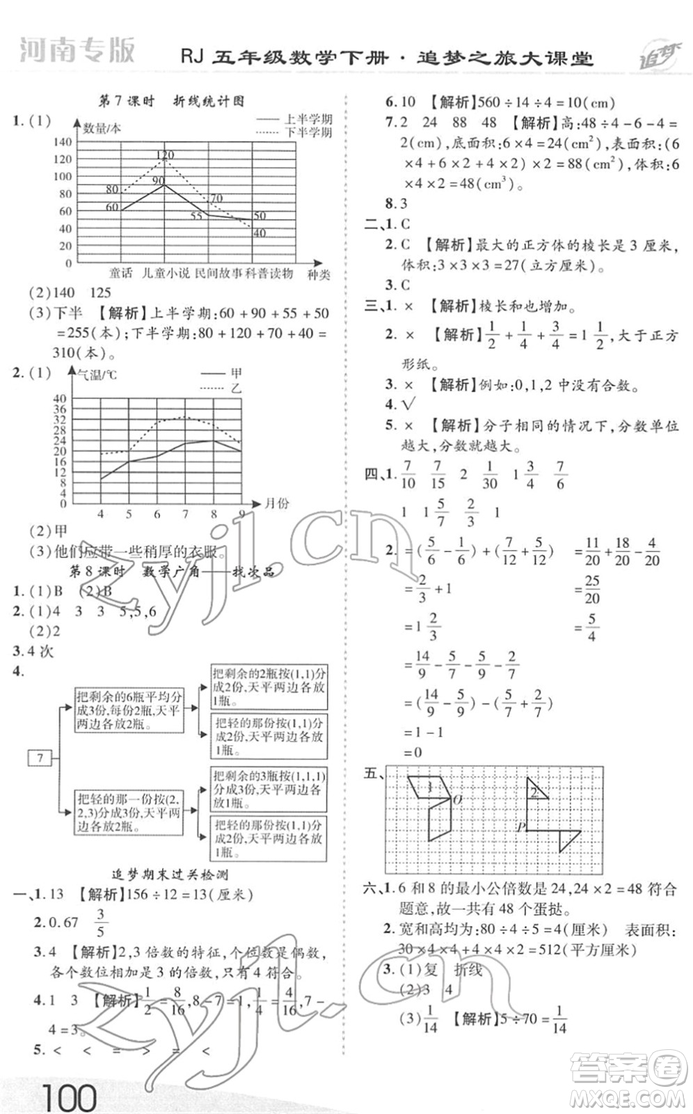 天津科學技術(shù)出版社2022追夢之旅大課堂五年級數(shù)學下冊RJ人教版河南專版答案
