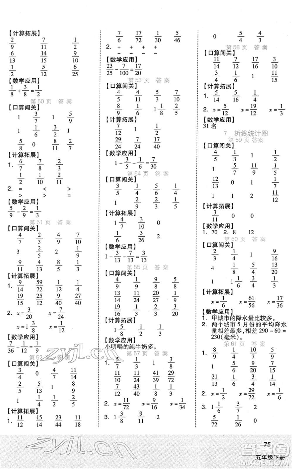 陽(yáng)光出版社2022階梯計(jì)算五年級(jí)數(shù)學(xué)下冊(cè)RJ人教版答案