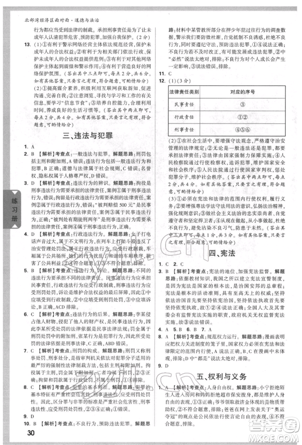 新疆青少年出版社2022中考面對(duì)面九年級(jí)道德與法治通用版北部灣經(jīng)濟(jì)區(qū)專(zhuān)版參考答案