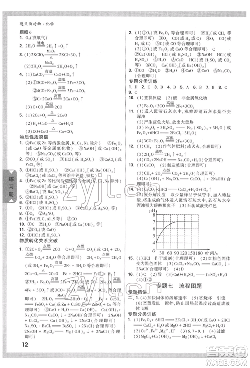 新疆青少年出版社2022中考面對面九年級化學通用版遵義專版參考答案
