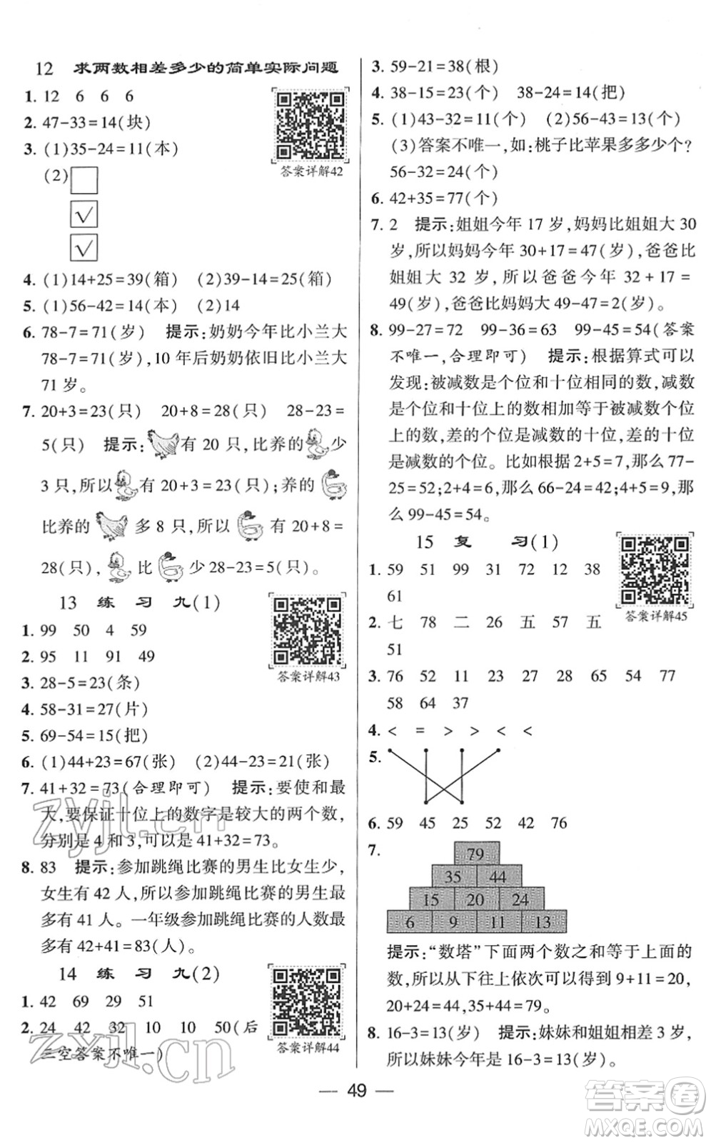 河海大學(xué)出版社2022學(xué)霸棒棒堂同步提優(yōu)一年級(jí)數(shù)學(xué)下冊(cè)SJ蘇教版答案