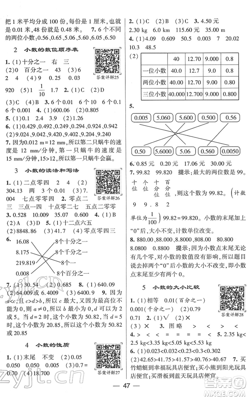 河海大學出版社2022學霸棒棒堂同步提優(yōu)四年級數(shù)學下冊RJ人教版答案