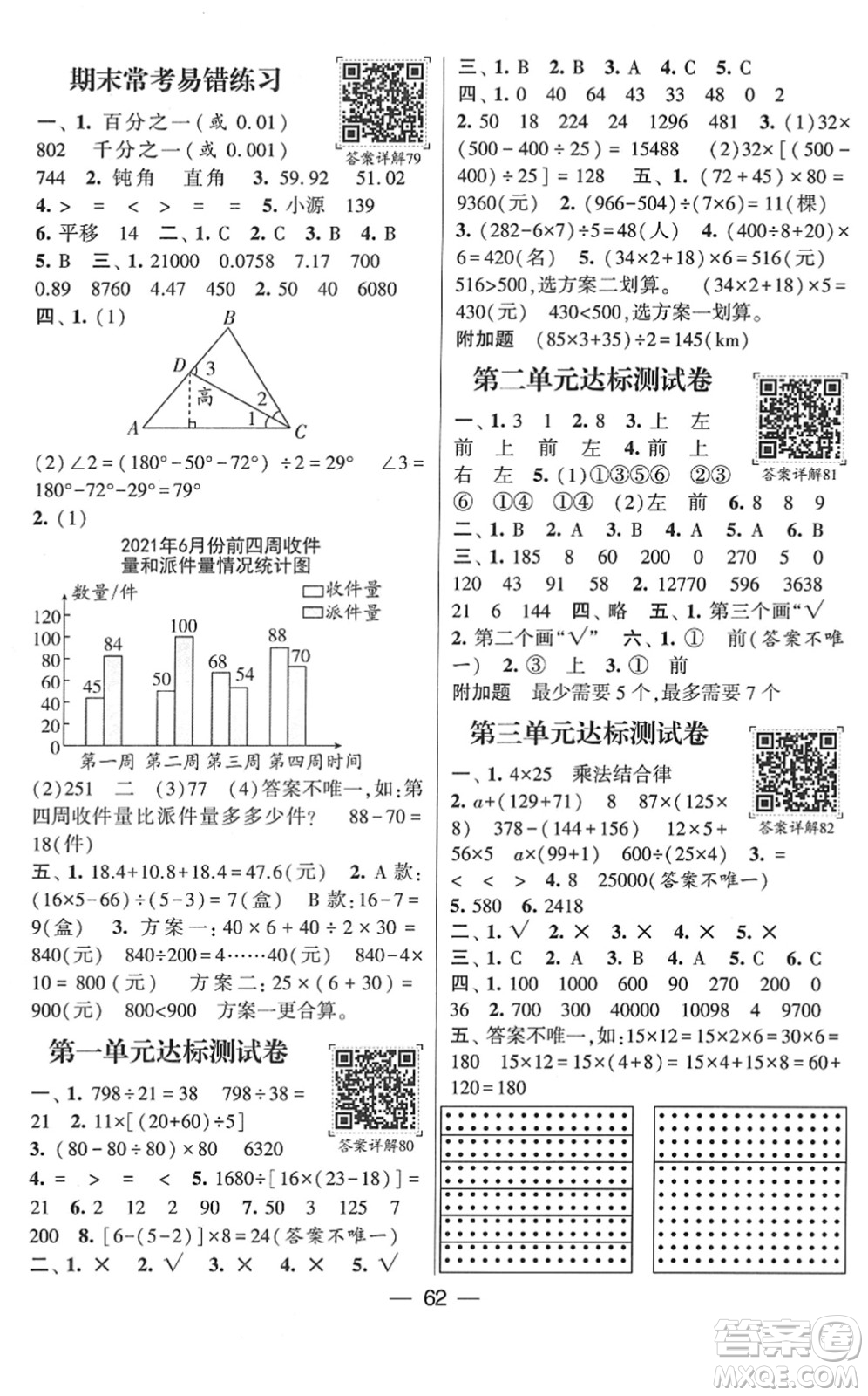 河海大學出版社2022學霸棒棒堂同步提優(yōu)四年級數(shù)學下冊RJ人教版答案