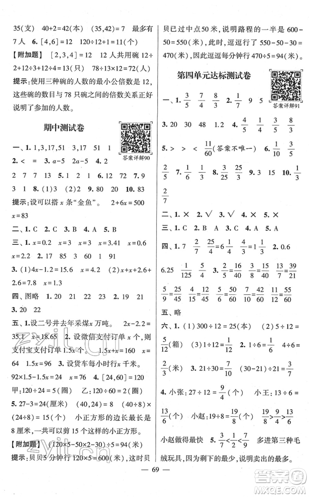 河海大學(xué)出版社2022學(xué)霸棒棒堂同步提優(yōu)五年級數(shù)學(xué)下冊SJ蘇教版答案