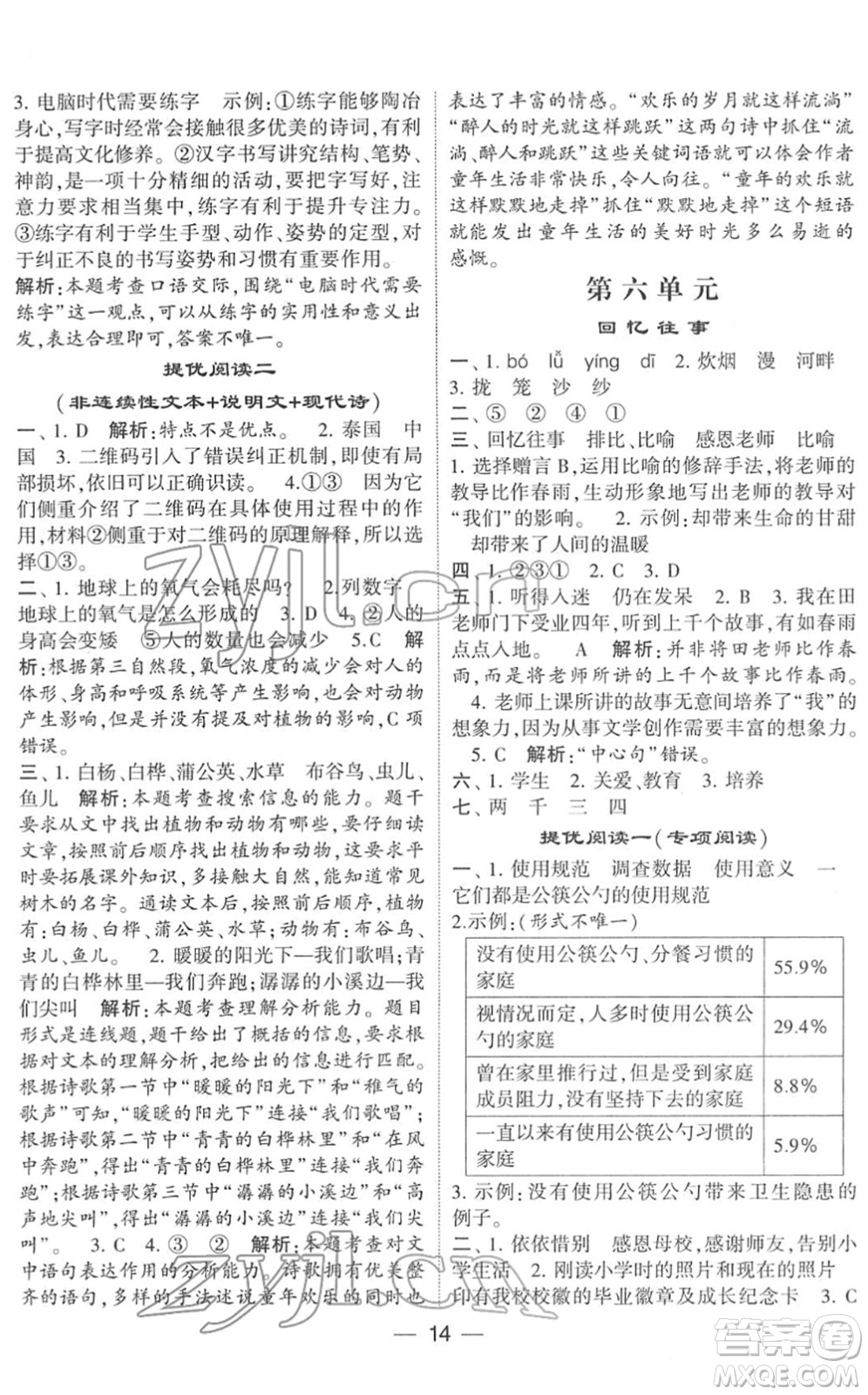 河海大學(xué)出版社2022學(xué)霸棒棒堂同步提優(yōu)六年級(jí)語(yǔ)文下冊(cè)人教版答案