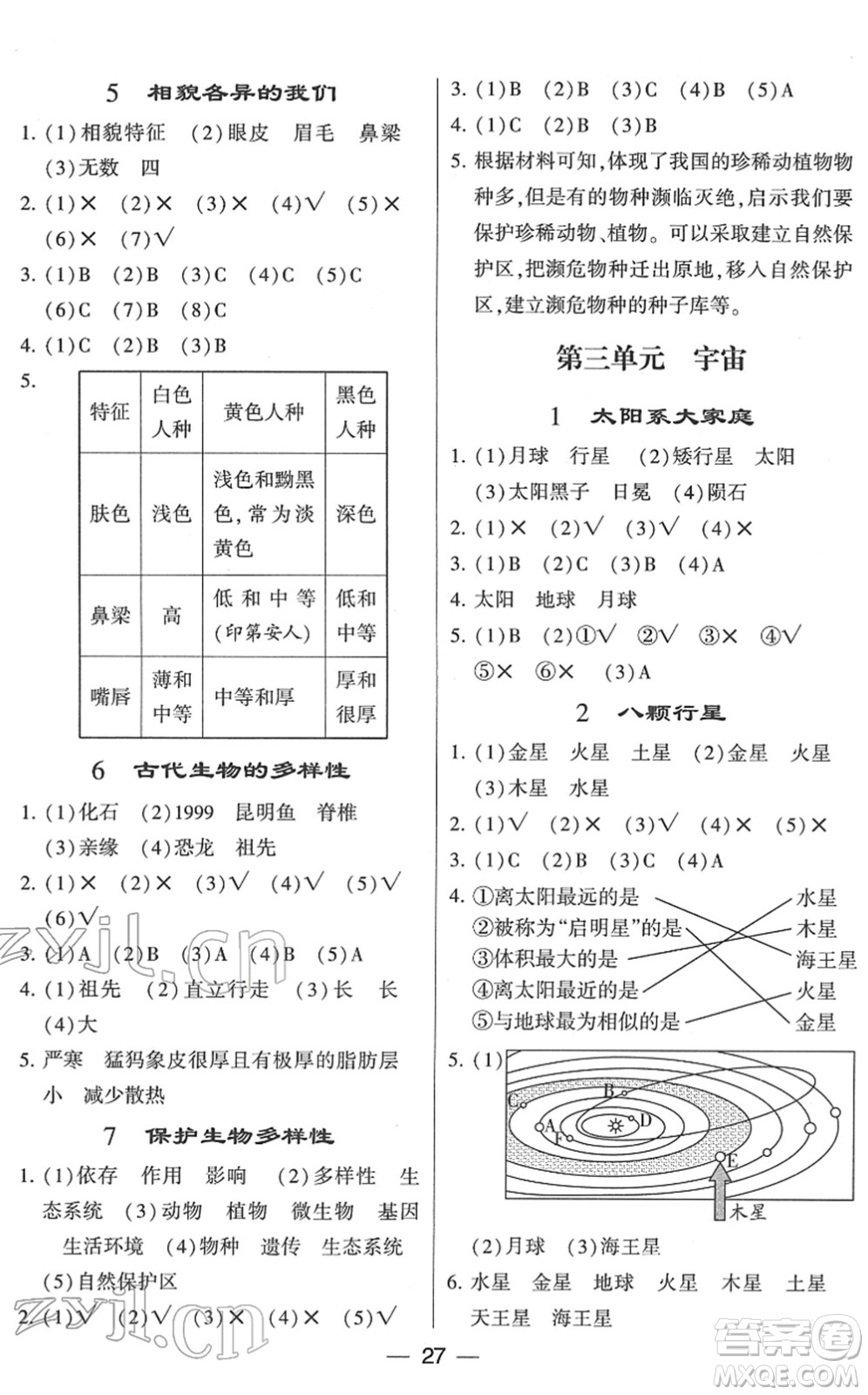 寧夏人民教育出版社2022學(xué)霸棒棒堂同步提優(yōu)六年級(jí)科學(xué)下冊(cè)JK教科版答案