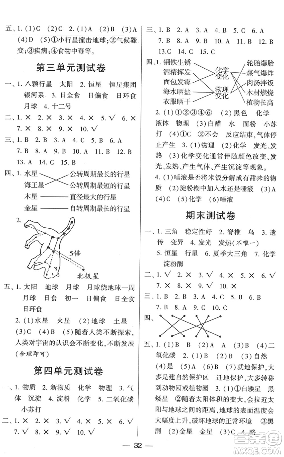 寧夏人民教育出版社2022學(xué)霸棒棒堂同步提優(yōu)六年級(jí)科學(xué)下冊(cè)JK教科版答案