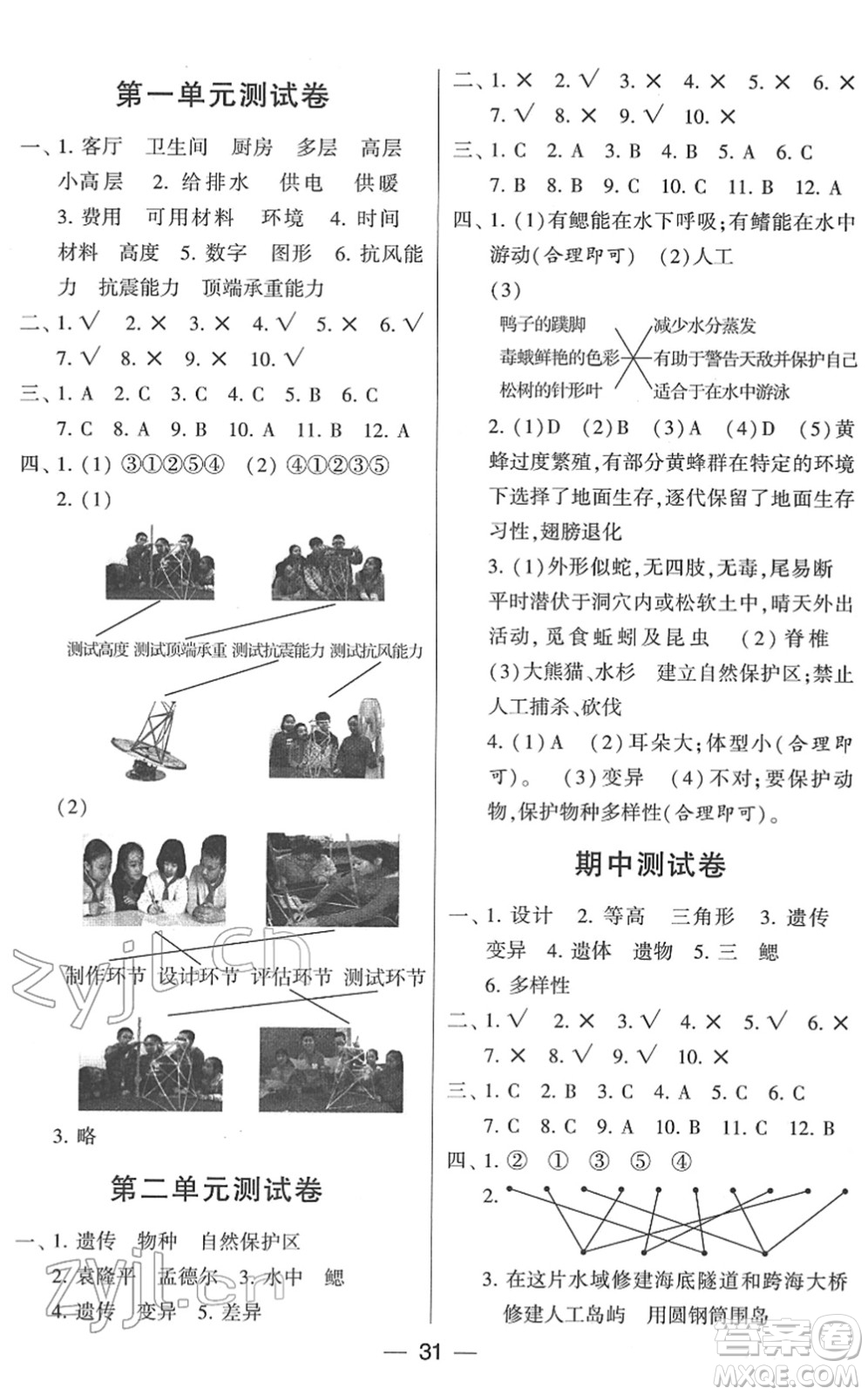 寧夏人民教育出版社2022學(xué)霸棒棒堂同步提優(yōu)六年級(jí)科學(xué)下冊(cè)JK教科版答案
