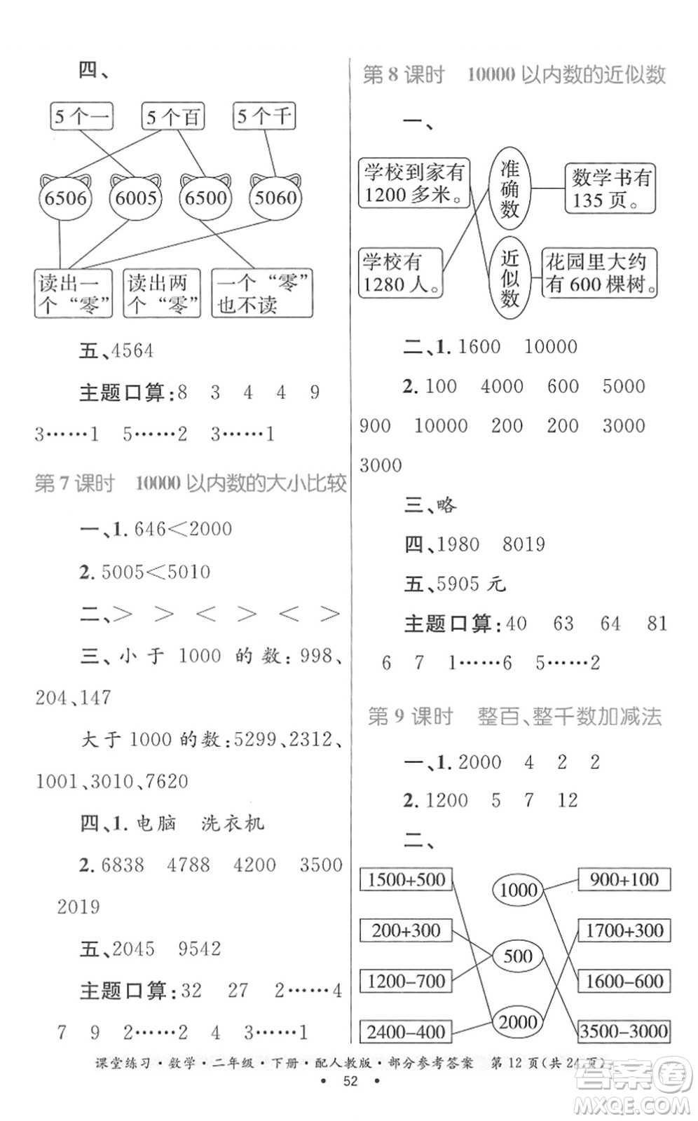 貴州人民出版社2022課堂練習(xí)二年級(jí)數(shù)學(xué)下冊(cè)人教版答案