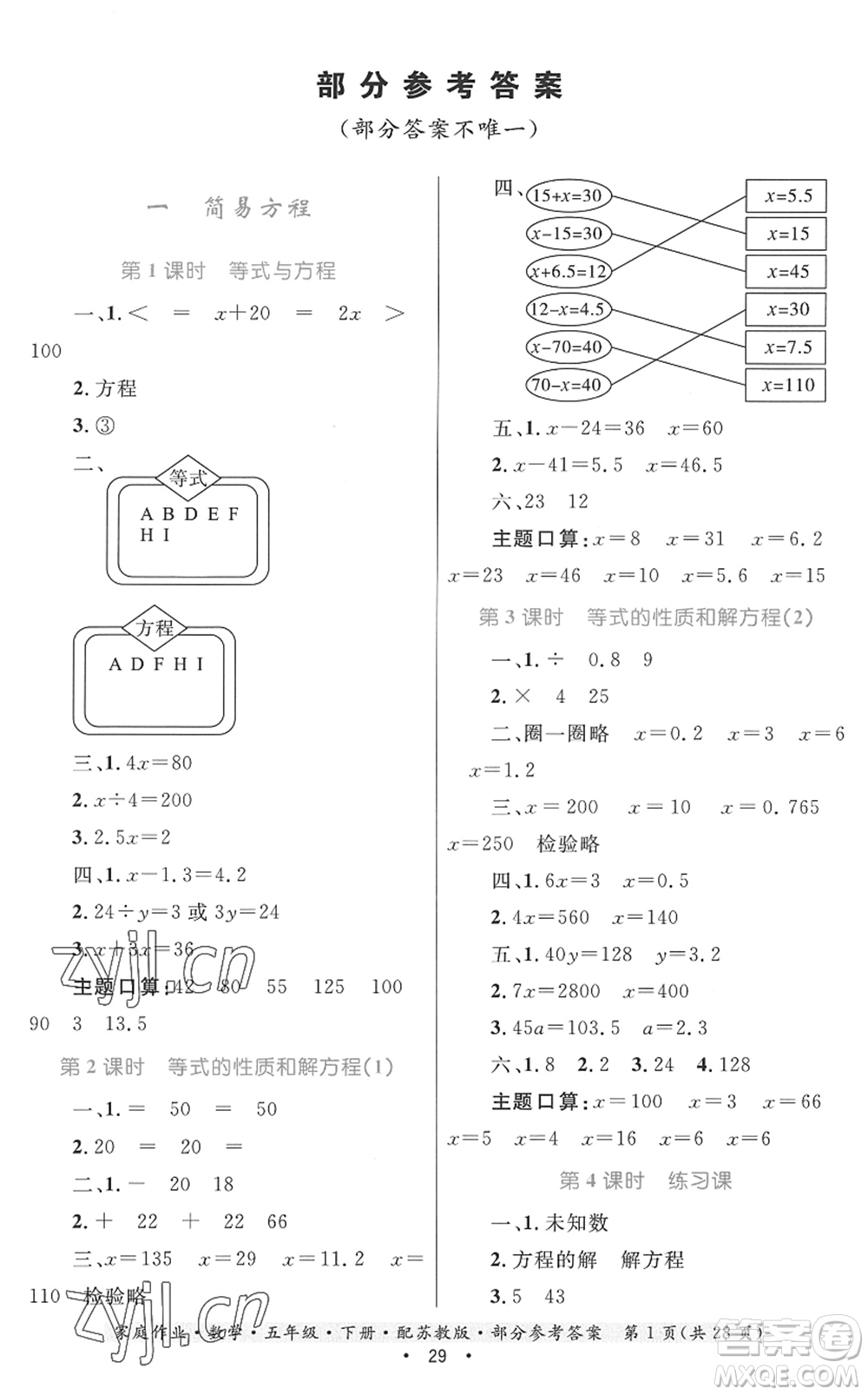 貴州人民出版社2022家庭作業(yè)五年級(jí)數(shù)學(xué)下冊(cè)蘇教版答案