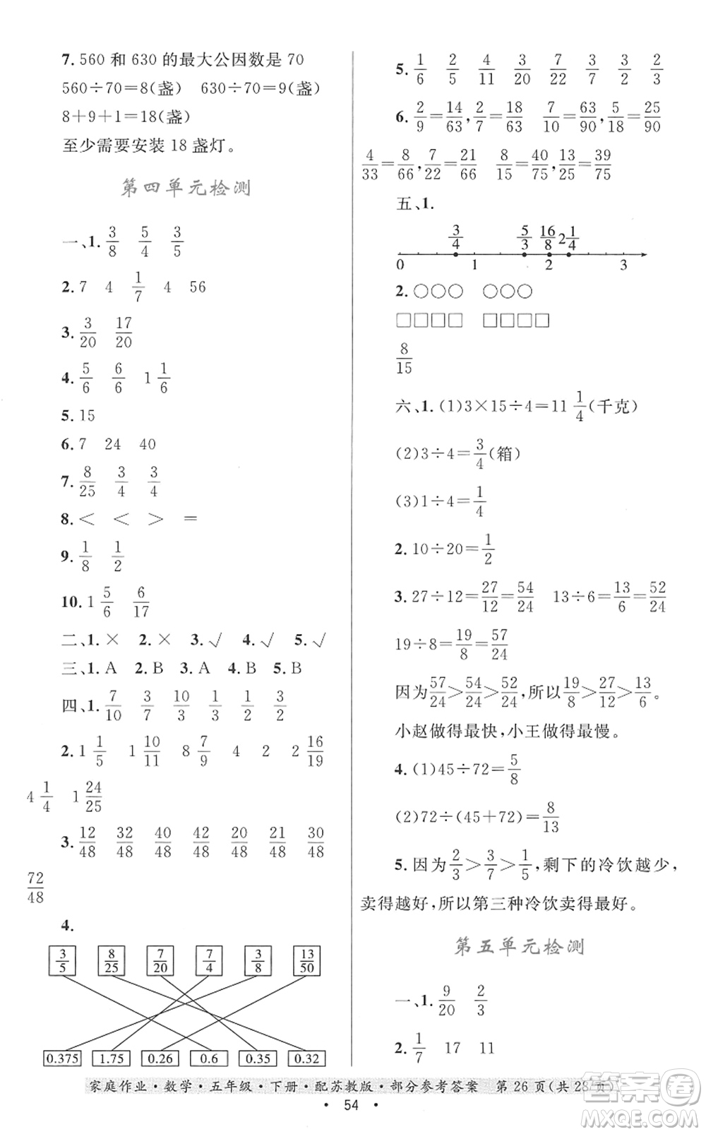 貴州人民出版社2022家庭作業(yè)五年級(jí)數(shù)學(xué)下冊(cè)蘇教版答案