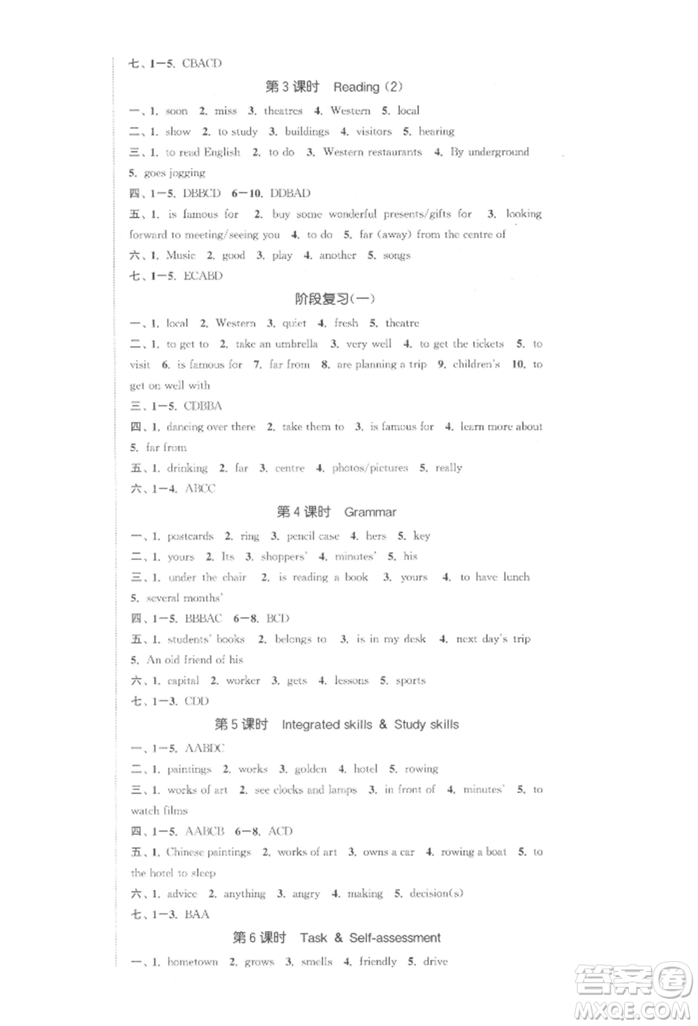 蘇州大學(xué)出版社2022金鑰匙1+1課時(shí)作業(yè)目標(biāo)檢測七年級(jí)下冊(cè)英語江蘇版連云港專版參考答案