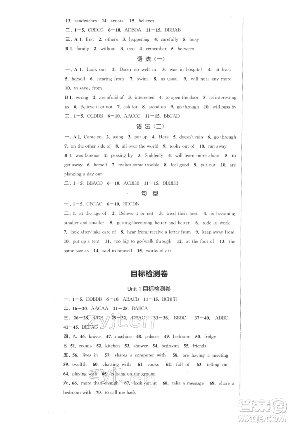 蘇州大學(xué)出版社2022金鑰匙1+1課時(shí)作業(yè)目標(biāo)檢測七年級(jí)下冊(cè)英語江蘇版連云港專版參考答案