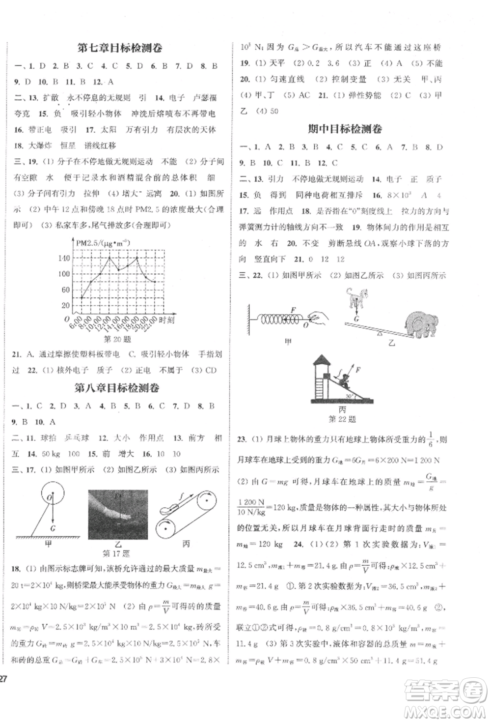 蘇州大學(xué)出版社2022金鑰匙1+1課時作業(yè)目標(biāo)檢測八年級下冊物理江蘇版鹽城專版參考答案
