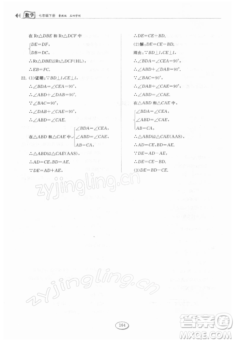 山東科學技術(shù)出版社2022初中同步練習冊數(shù)學七年級下冊魯教版答案