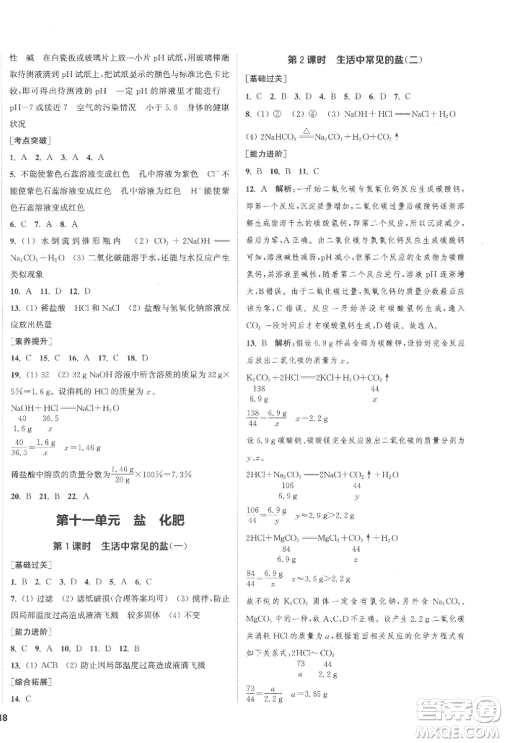 蘇州大學(xué)出版社2022金鑰匙1+1課時作業(yè)目標(biāo)檢測九年級下冊化學(xué)全國版鹽城專版參考答案
