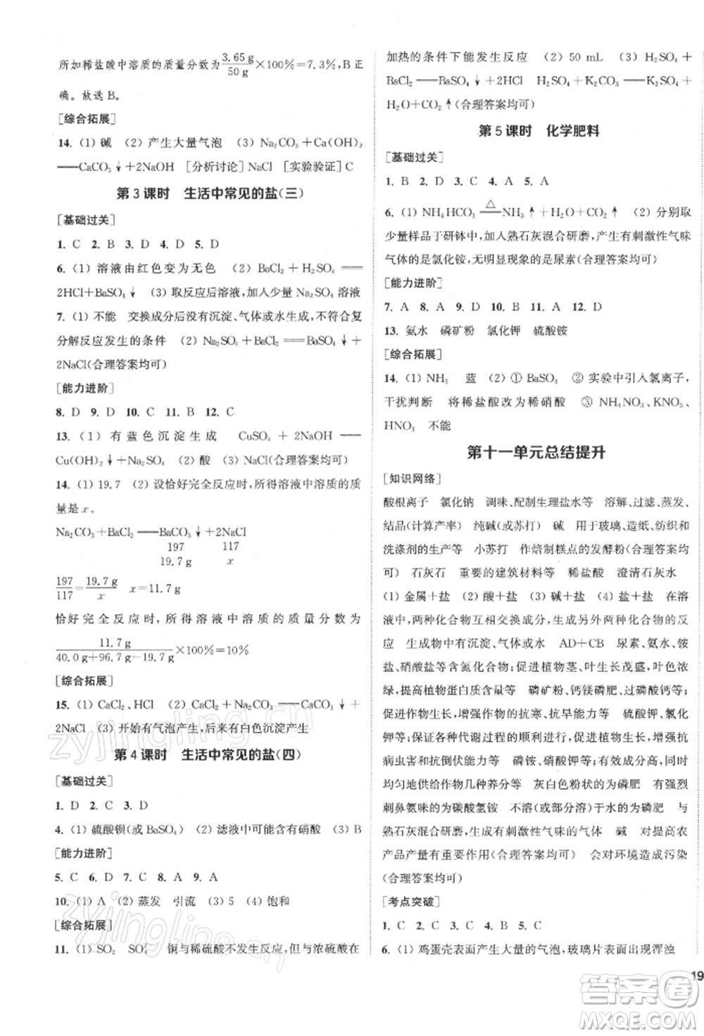 蘇州大學(xué)出版社2022金鑰匙1+1課時作業(yè)目標(biāo)檢測九年級下冊化學(xué)全國版鹽城專版參考答案
