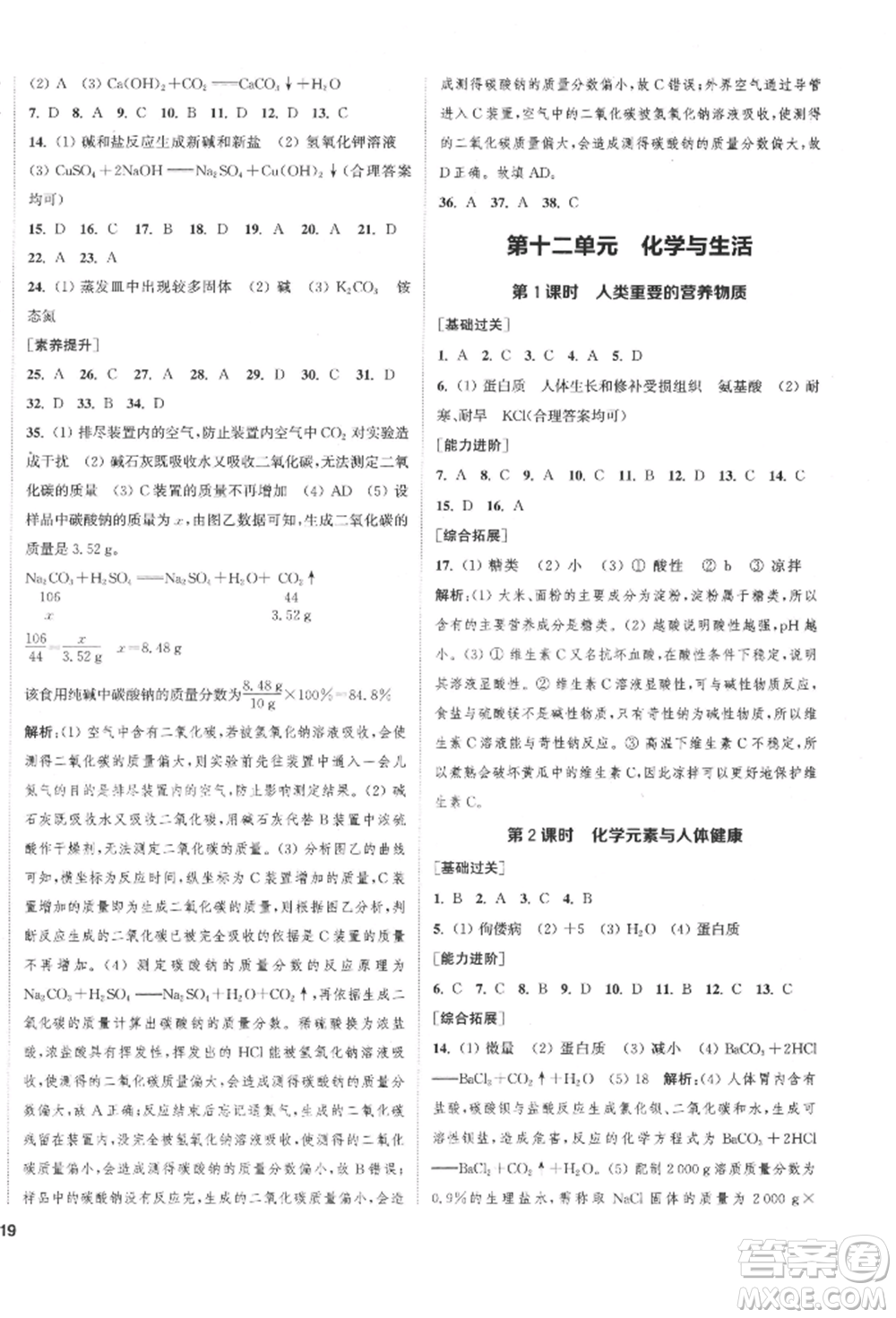 蘇州大學(xué)出版社2022金鑰匙1+1課時作業(yè)目標(biāo)檢測九年級下冊化學(xué)全國版鹽城專版參考答案
