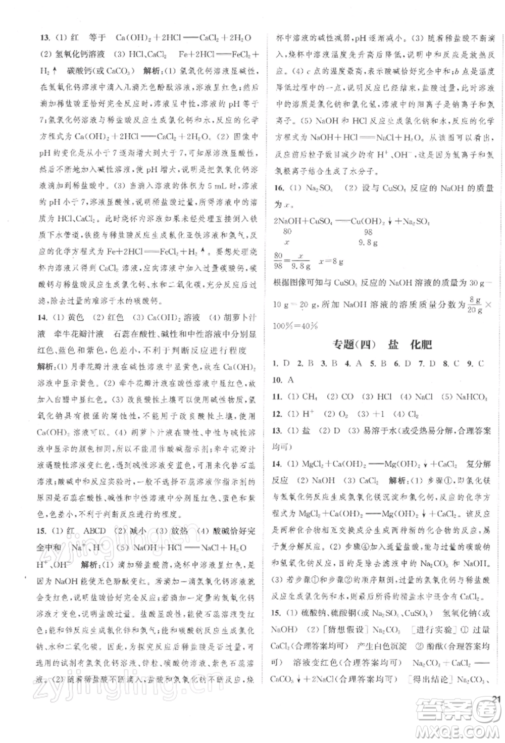 蘇州大學(xué)出版社2022金鑰匙1+1課時作業(yè)目標(biāo)檢測九年級下冊化學(xué)全國版鹽城專版參考答案