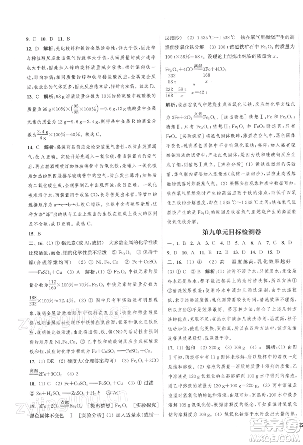 蘇州大學(xué)出版社2022金鑰匙1+1課時作業(yè)目標(biāo)檢測九年級下冊化學(xué)全國版鹽城專版參考答案
