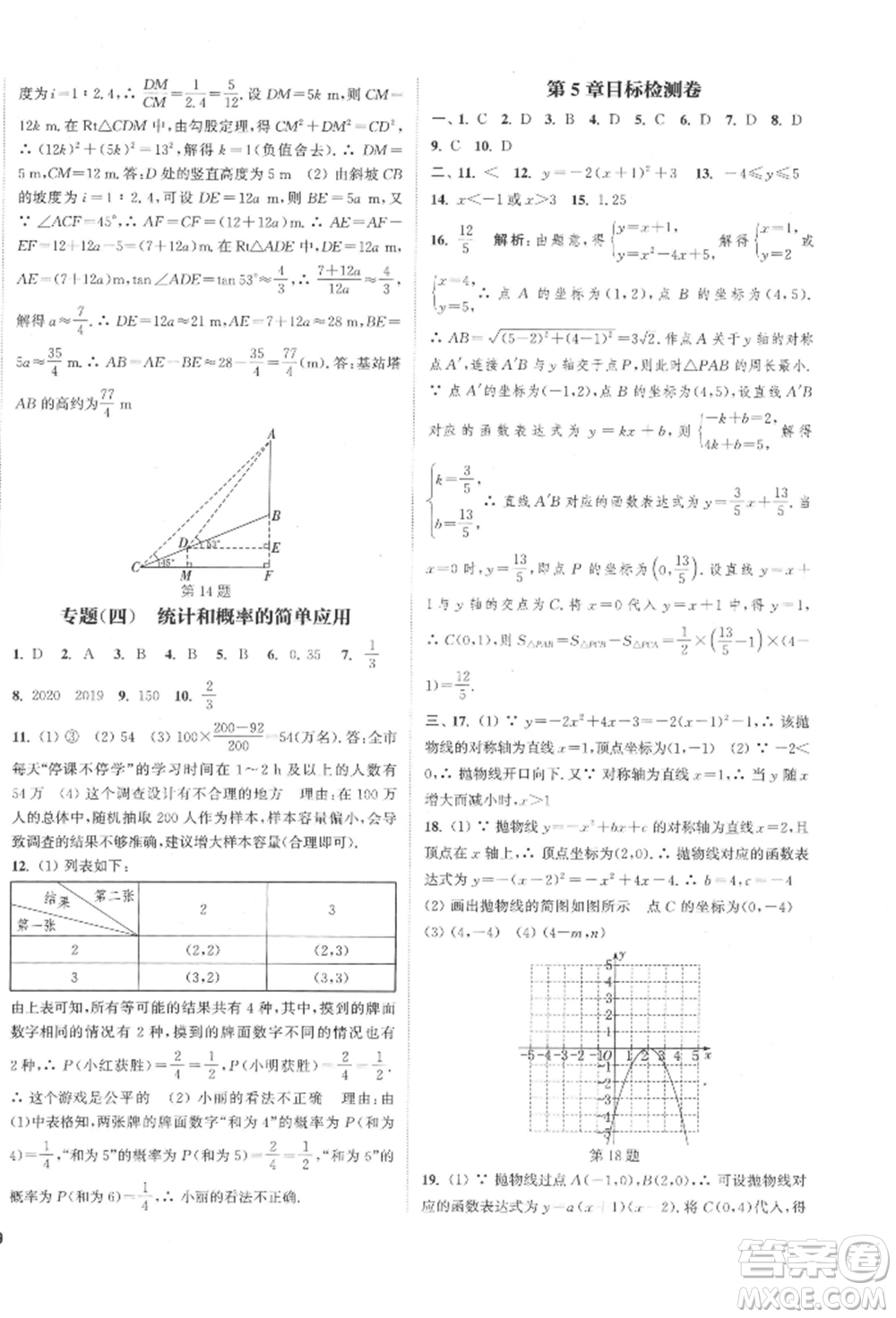 蘇州大學(xué)出版社2022金鑰匙1+1課時作業(yè)目標(biāo)檢測九年級下冊數(shù)學(xué)江蘇版鹽城專版參考答案
