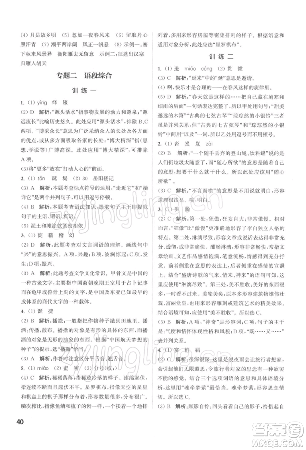 蘇州大學出版社2022金鑰匙1+1課時作業(yè)目標檢測九年級下冊語文全國版參考答案