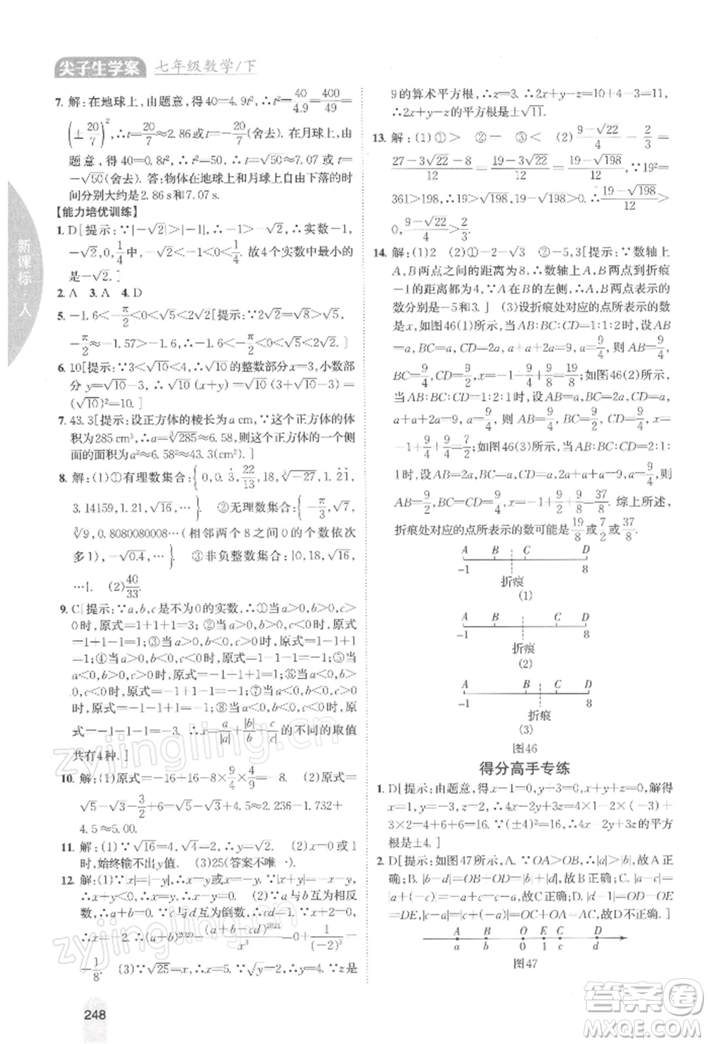 吉林人民出版社2022尖子生學(xué)案七年級下冊數(shù)學(xué)人教版參考答案